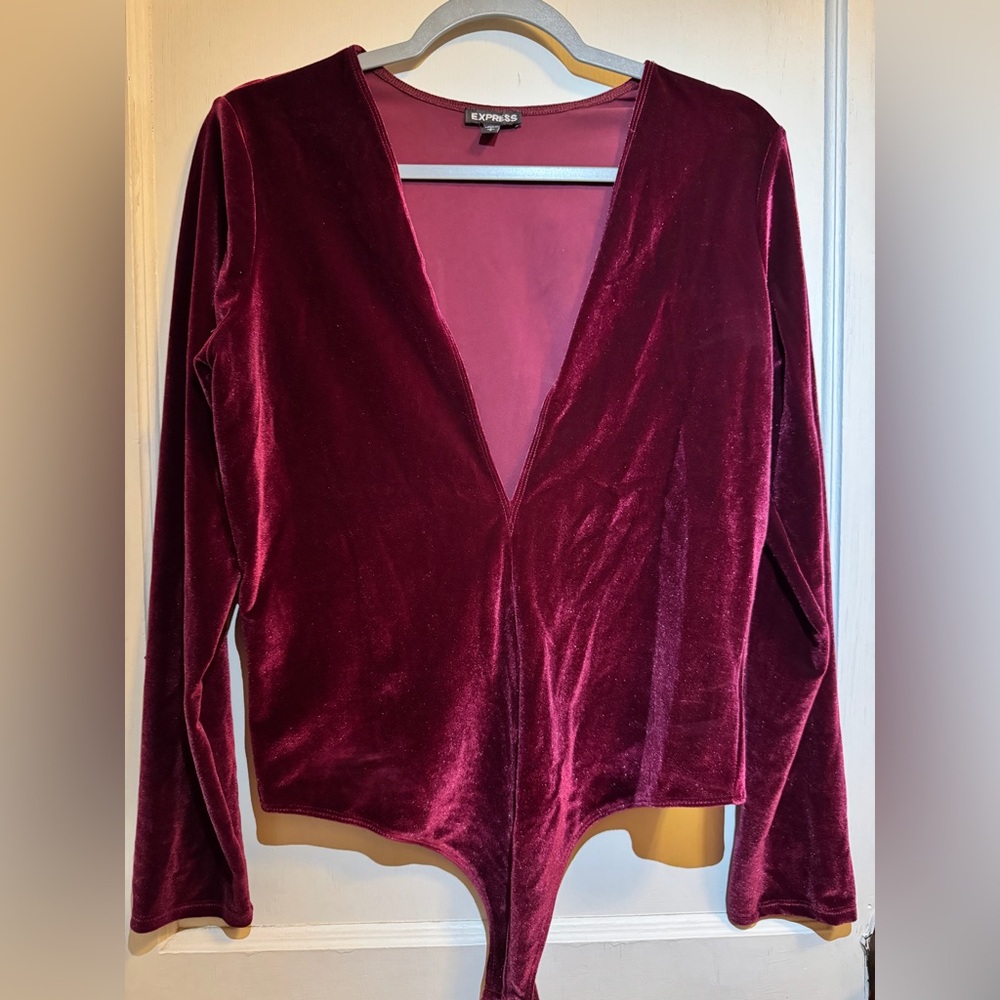 Express Large Burgundy Velvet Bodysuit